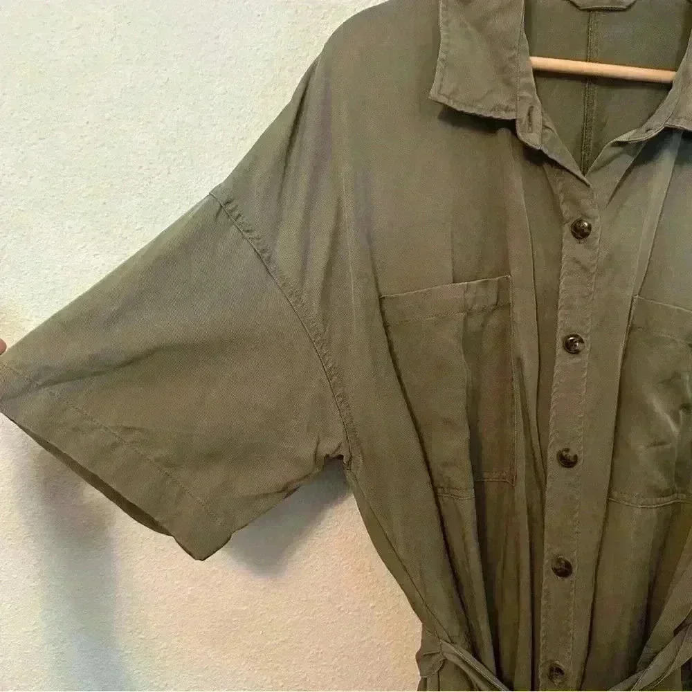 Marine Layer - Midi Green Short Sleeve Button Down Dress - Picture 4 of 8